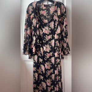 2 Pieces Jenny Helene Floral Black Dress & Cardigan with Pink and Green Accents